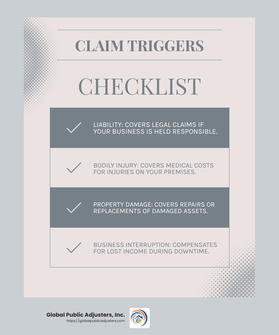 Understanding the Triggers for a Commercial Insurance Claim - commercial insurance claims process infographic checklist-light-blue-grey