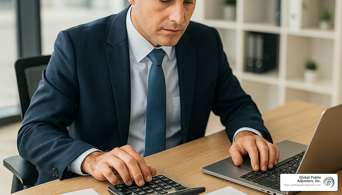 business owner calculating insurance costs - business disruption insurance