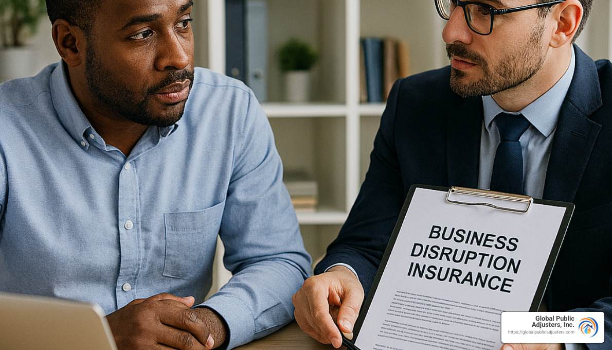 business owner meeting with insurance professional - business disruption insurance
