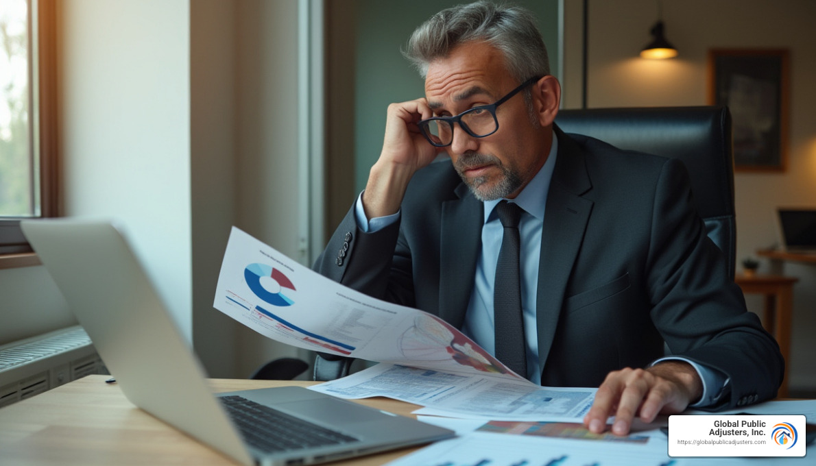 business owner analyzing financial impact of disruption - business disruption insurance