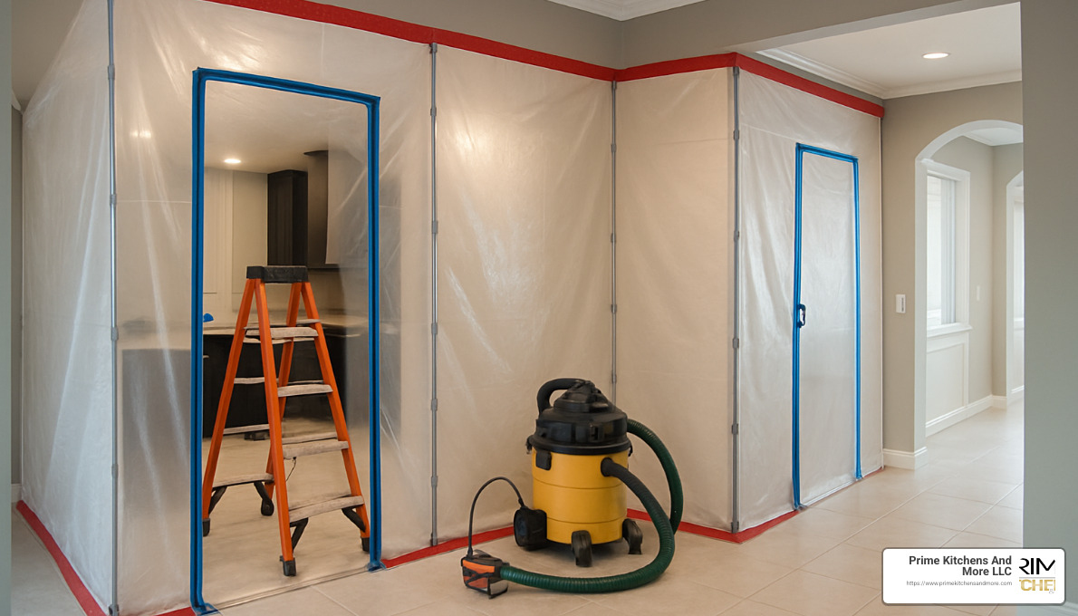 sealed construction area for dust control during orlando home renovation - orlando home renovation