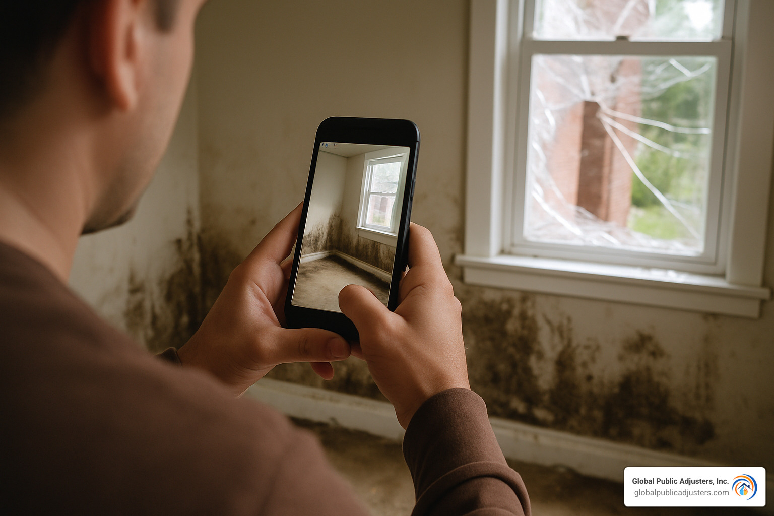 smartphone photographing property damage - insurance claim help advice
