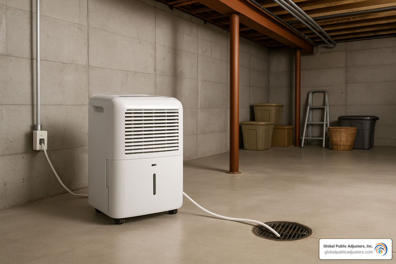 dehumidifier setup in basement - insurance claims for mold damage
