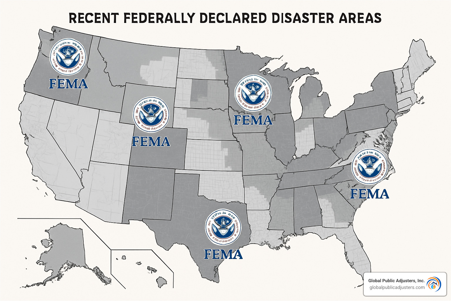 FEMA disaster declaration map showing recent federally declared disaster areas - what year do you claim casualty theft losses