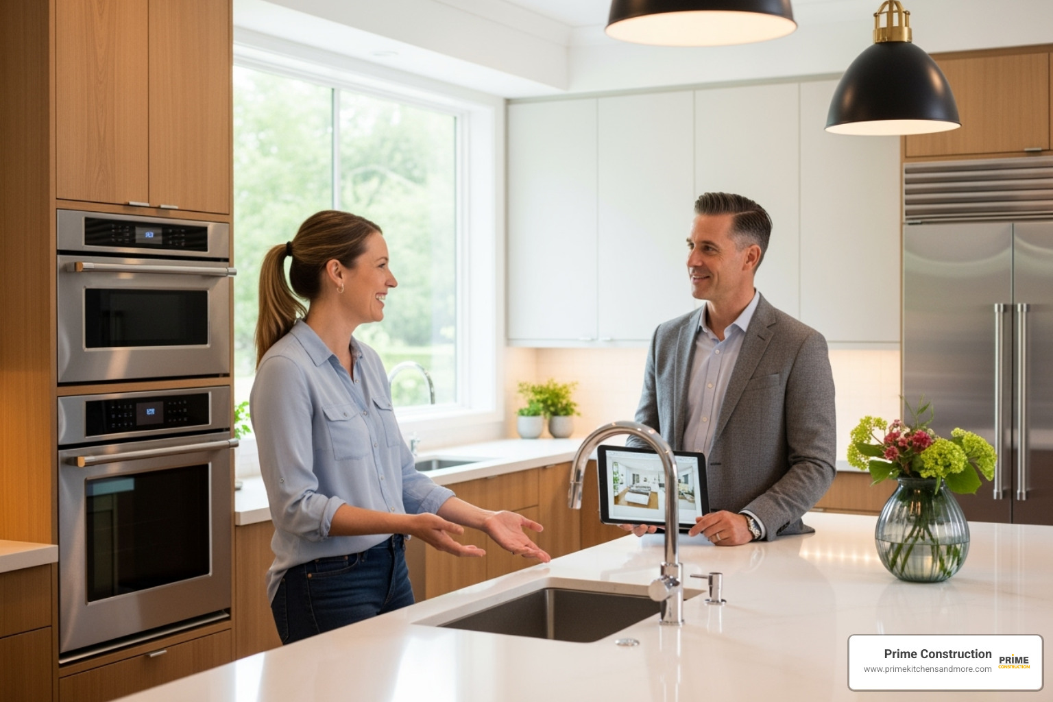 homeowner happily consulting with a kitchen designer - kitchen remodel winter park homeowner happily consulting with a kitchen designer - kitchen remodel winter park