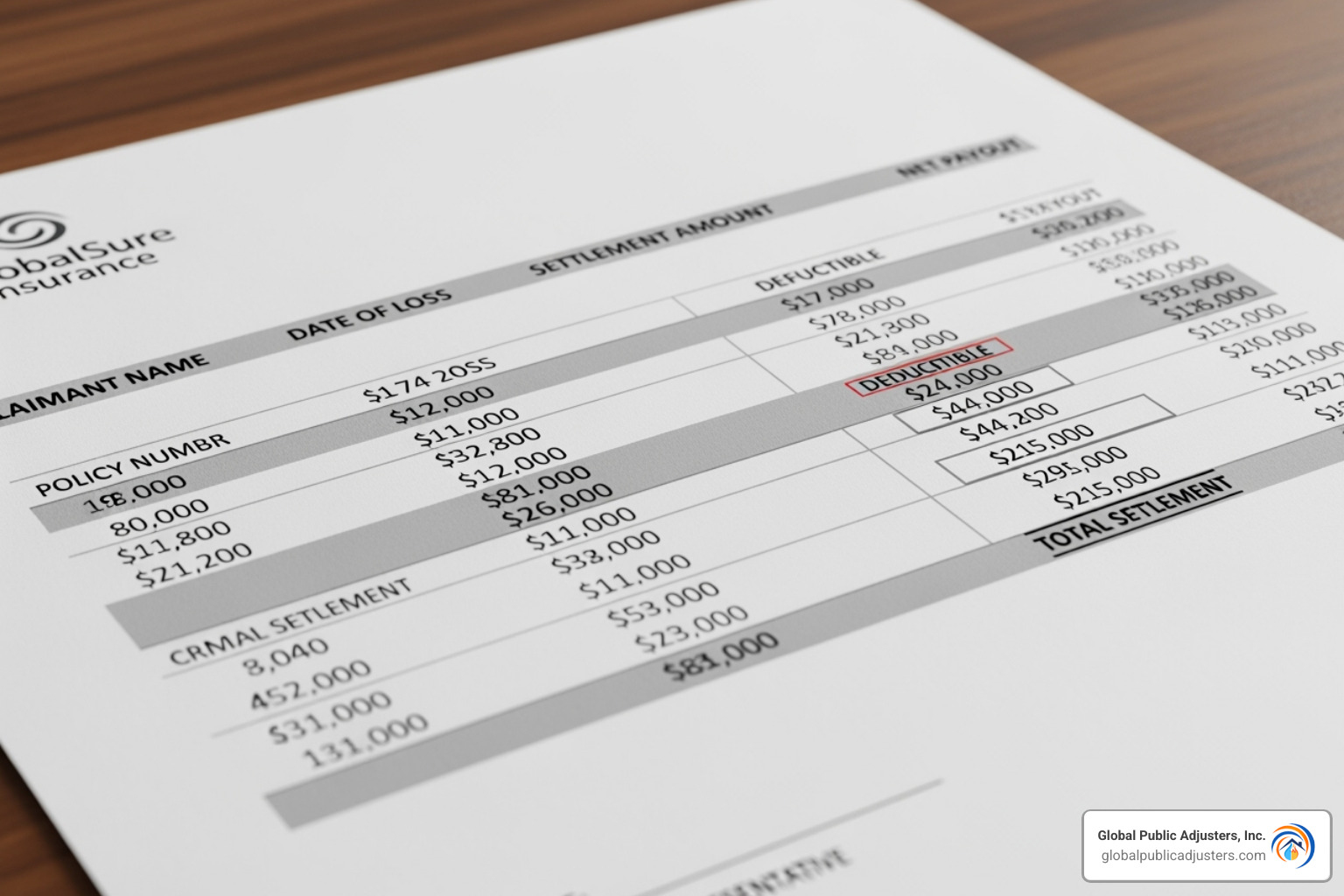 A detailed settlement offer document - Residential insurance adjuster A detailed settlement offer document - Residential insurance adjuster