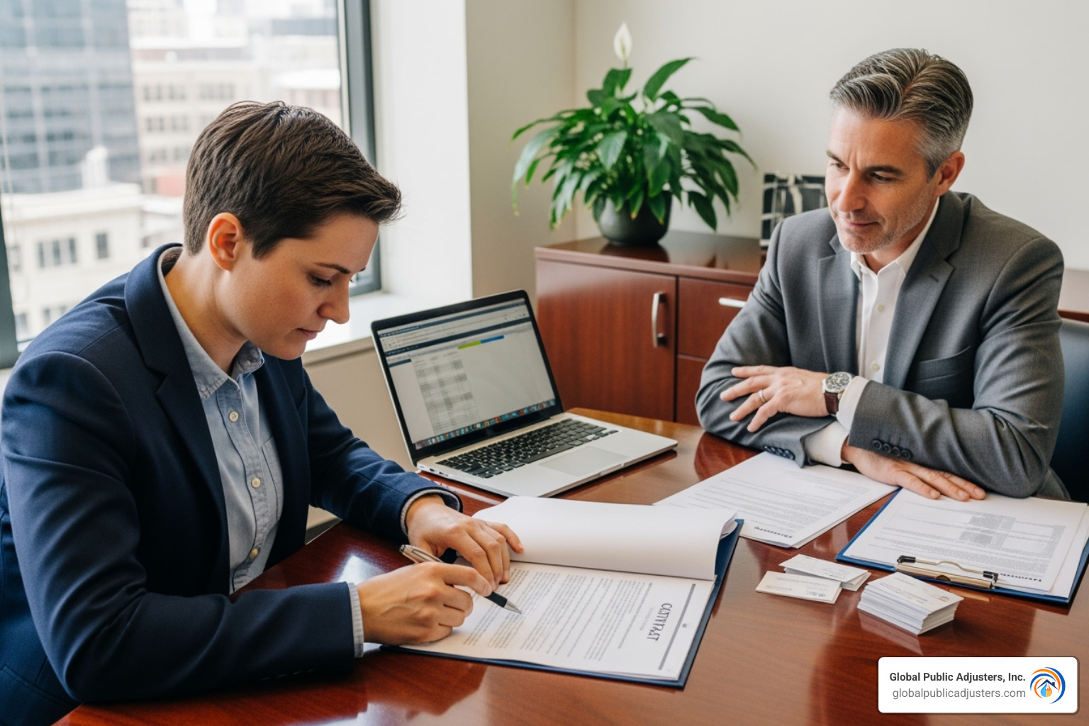 person reviewing contract with adjuster - public adjusters pensacola florida loss person reviewing contract with adjuster - public adjusters pensacola florida loss
