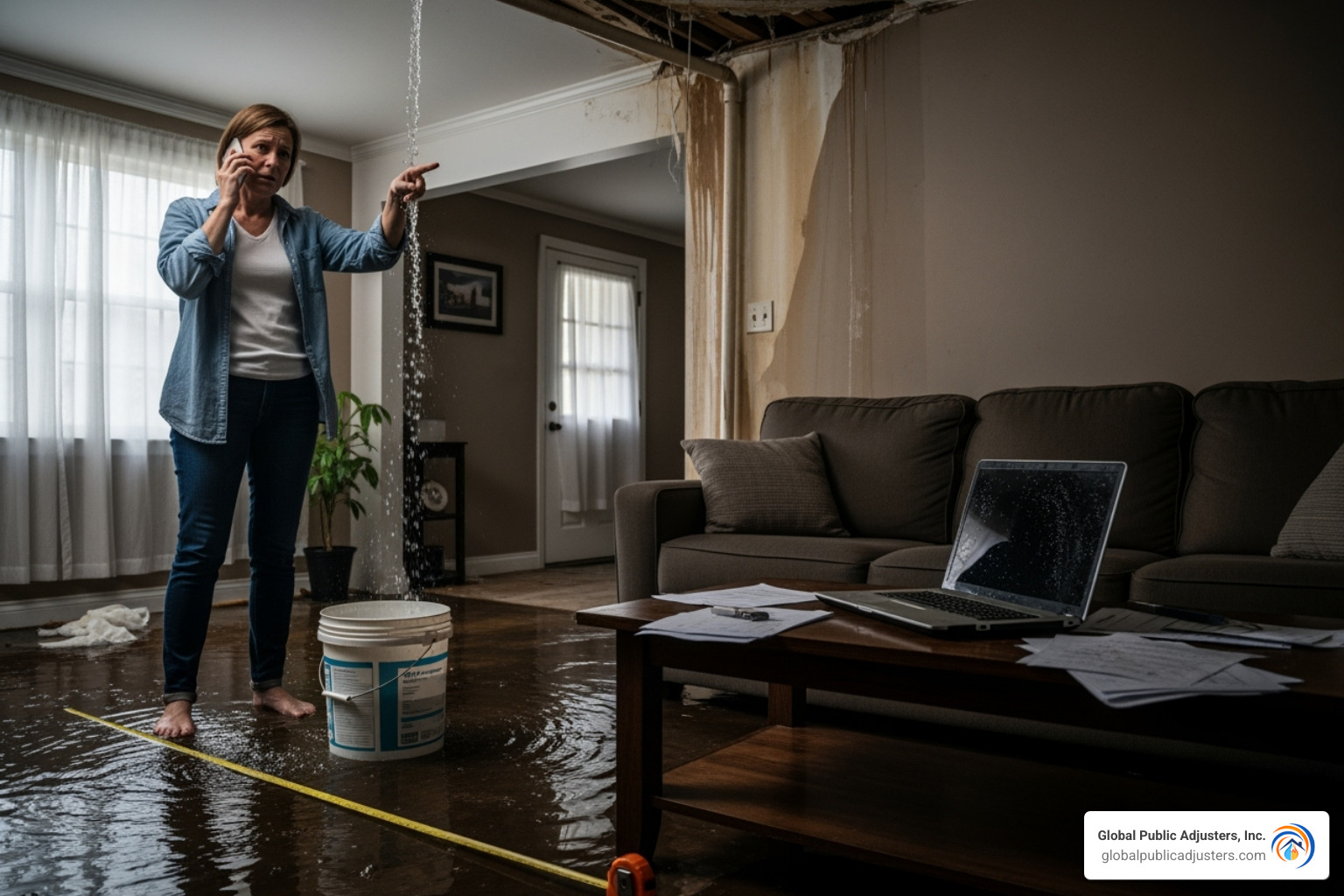 A homeowner on the phone, taking notes with a checklist in the background - average insurance claim for burst pipe A homeowner on the phone, taking notes with a checklist in the background - average insurance claim for burst pipe