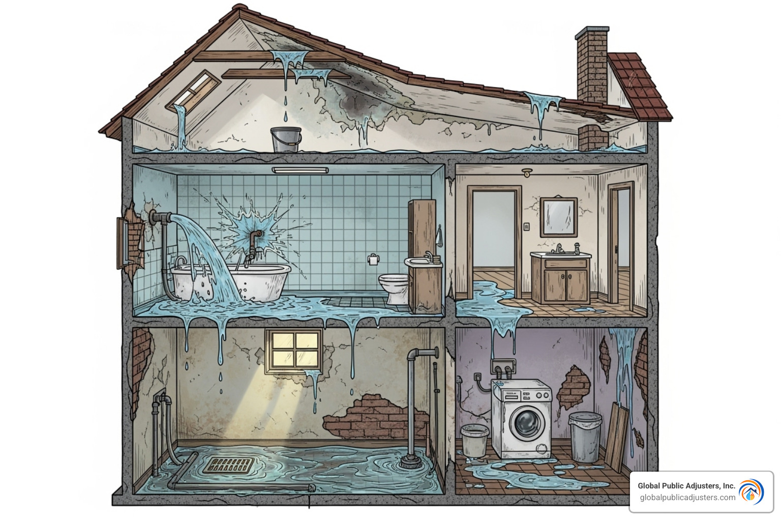 illustration of different water damage types - average water backup claim illustration of different water damage types - average water backup claim