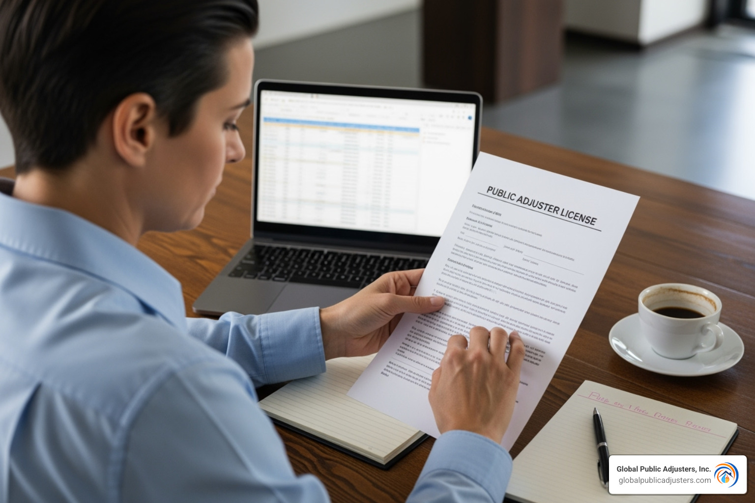 person reviewing public adjuster license - expert public adjuster person reviewing public adjuster license - expert public adjuster