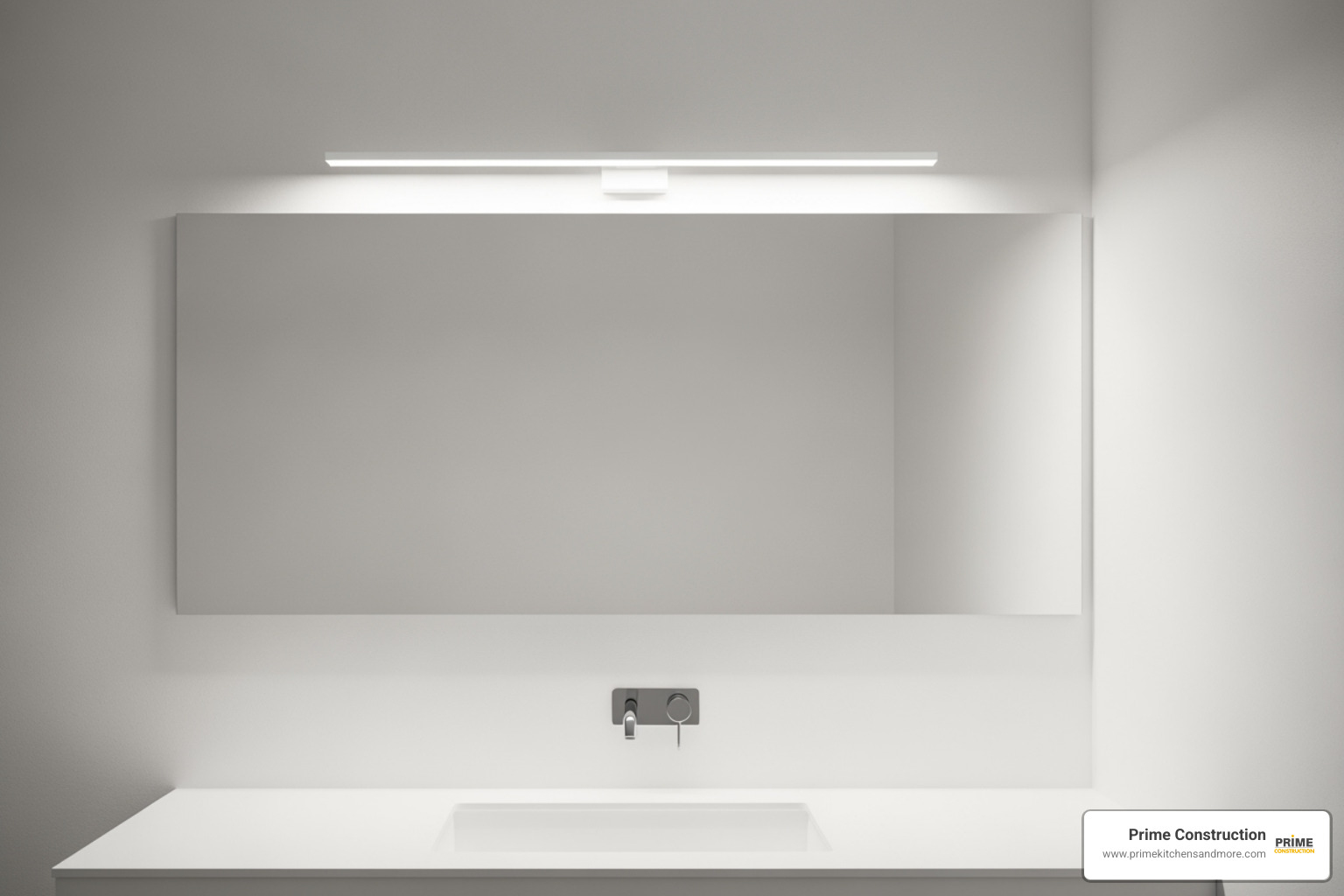 A minimalist bathroom with a white LED vanity bar light - White bathroom lighting A minimalist bathroom with a white LED vanity bar light - White bathroom lighting