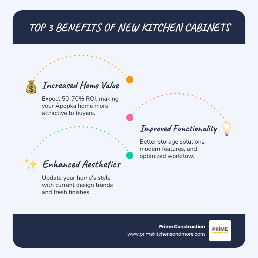 infographic showing three main benefits of kitchen cabinet replacement: 50-70% return on investment for increased home value, improved functionality with better storage solutions and modern features, and enhanced aesthetics with current design trends and finishes - kitchen cabinet replacement apopka fl infographic infographic-line-3-steps-blues-accent_colors infographic showing three main benefits of kitchen cabinet replacement: 50-70% return on investment for increased home value, improved functionality with better storage solutions and modern features, and enhanced aesthetics with current design trends and finishes - kitchen cabinet replacement apopka fl infographic infographic-line-3-steps-blues-accent_colors