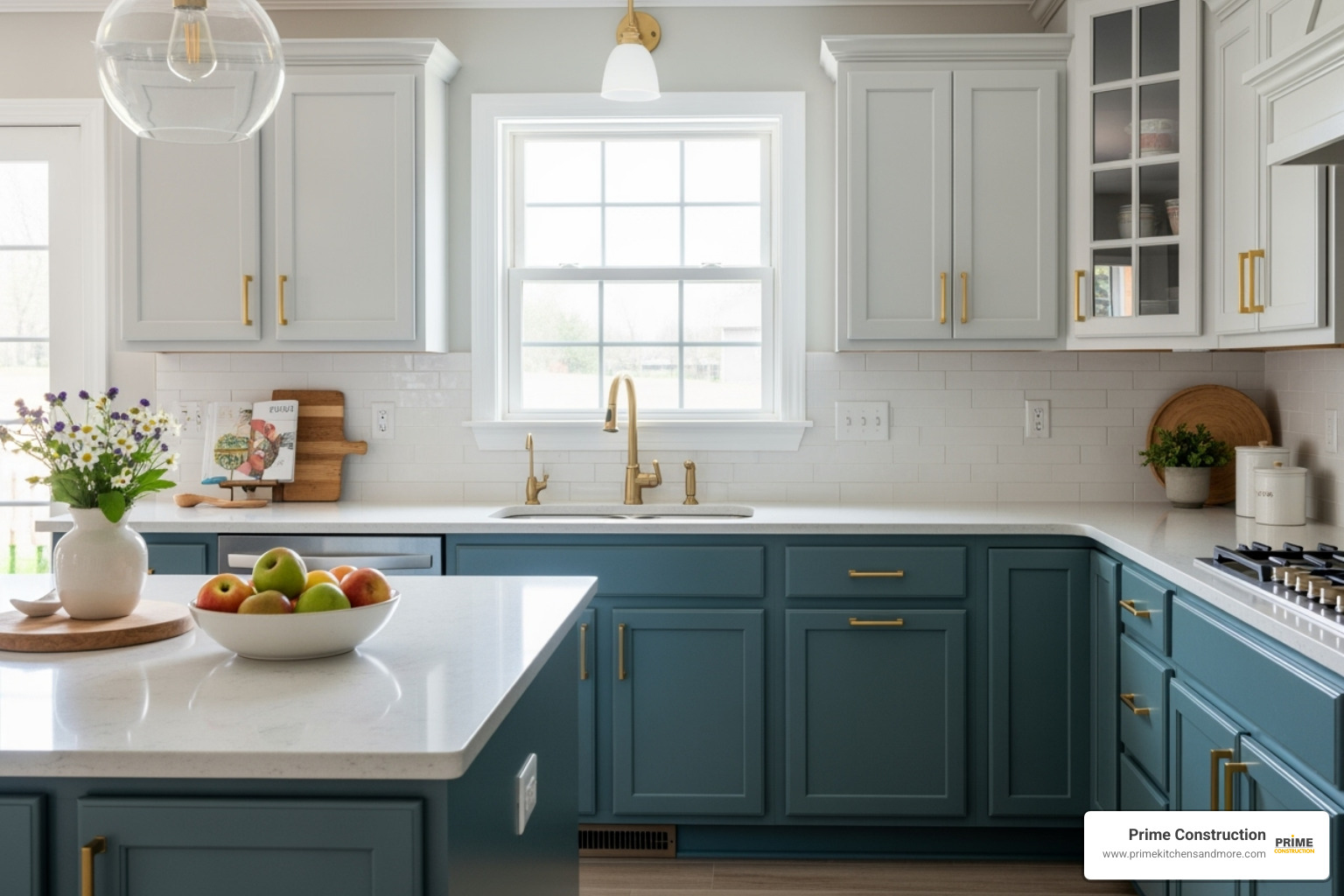 freshly painted two-tone kitchen cabinets with new gold hardware - cost effective kitchen remodel freshly painted two-tone kitchen cabinets with new gold hardware - cost effective kitchen remodel