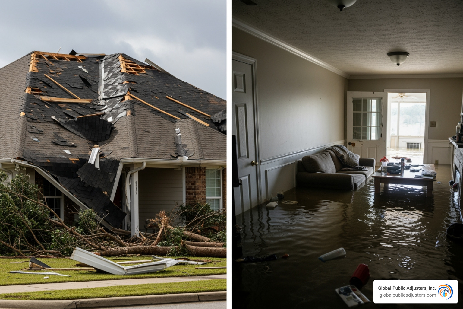 comparing a wind-damaged roof to a flooded first floor - hurricane insurance claim comparing a wind-damaged roof to a flooded first floor - hurricane insurance claim
