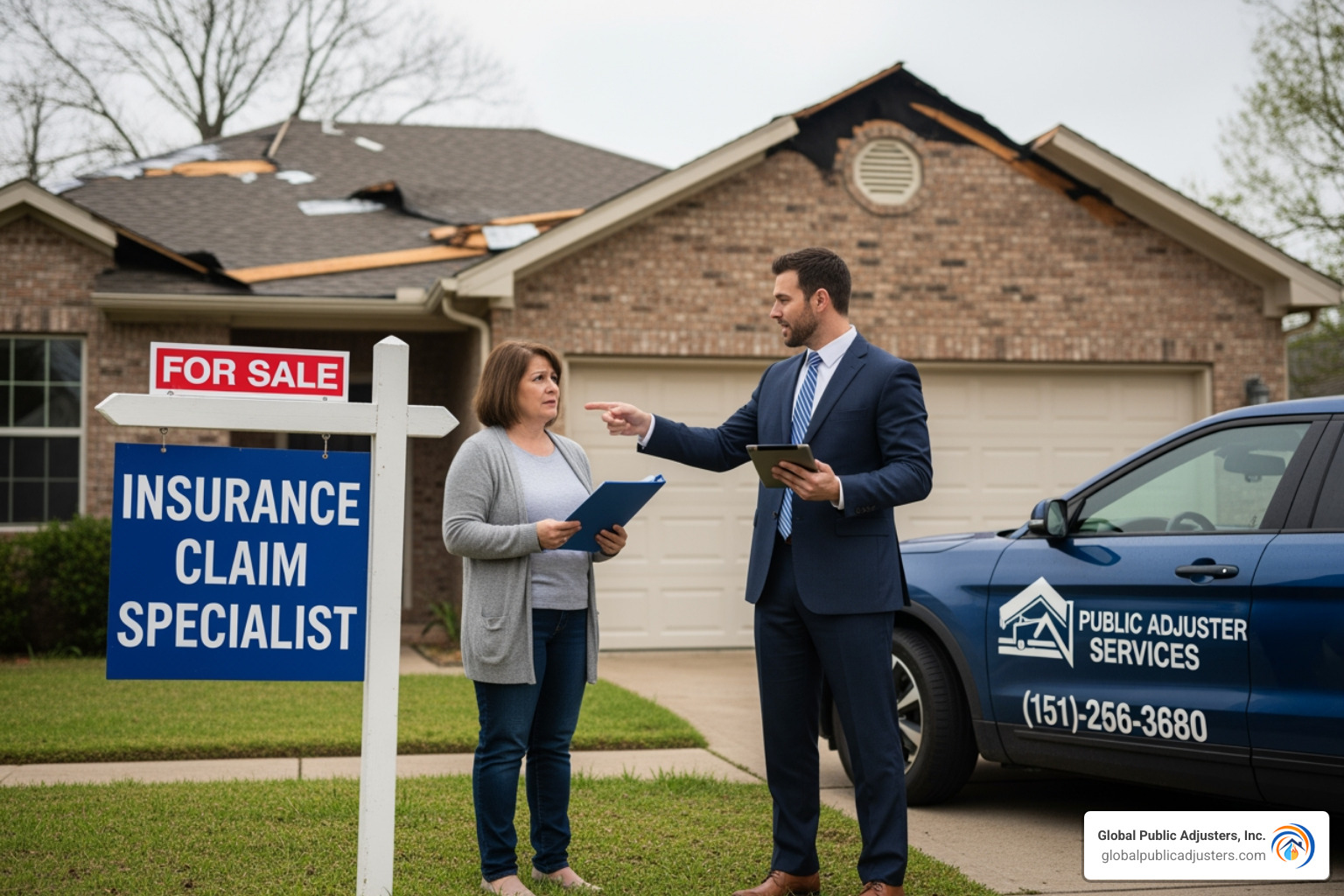 Comparison of small initial insurance offer versus much larger final settlement check - insurance public adjuster near me Comparison of small initial insurance offer versus much larger final settlement check - insurance public adjuster near me