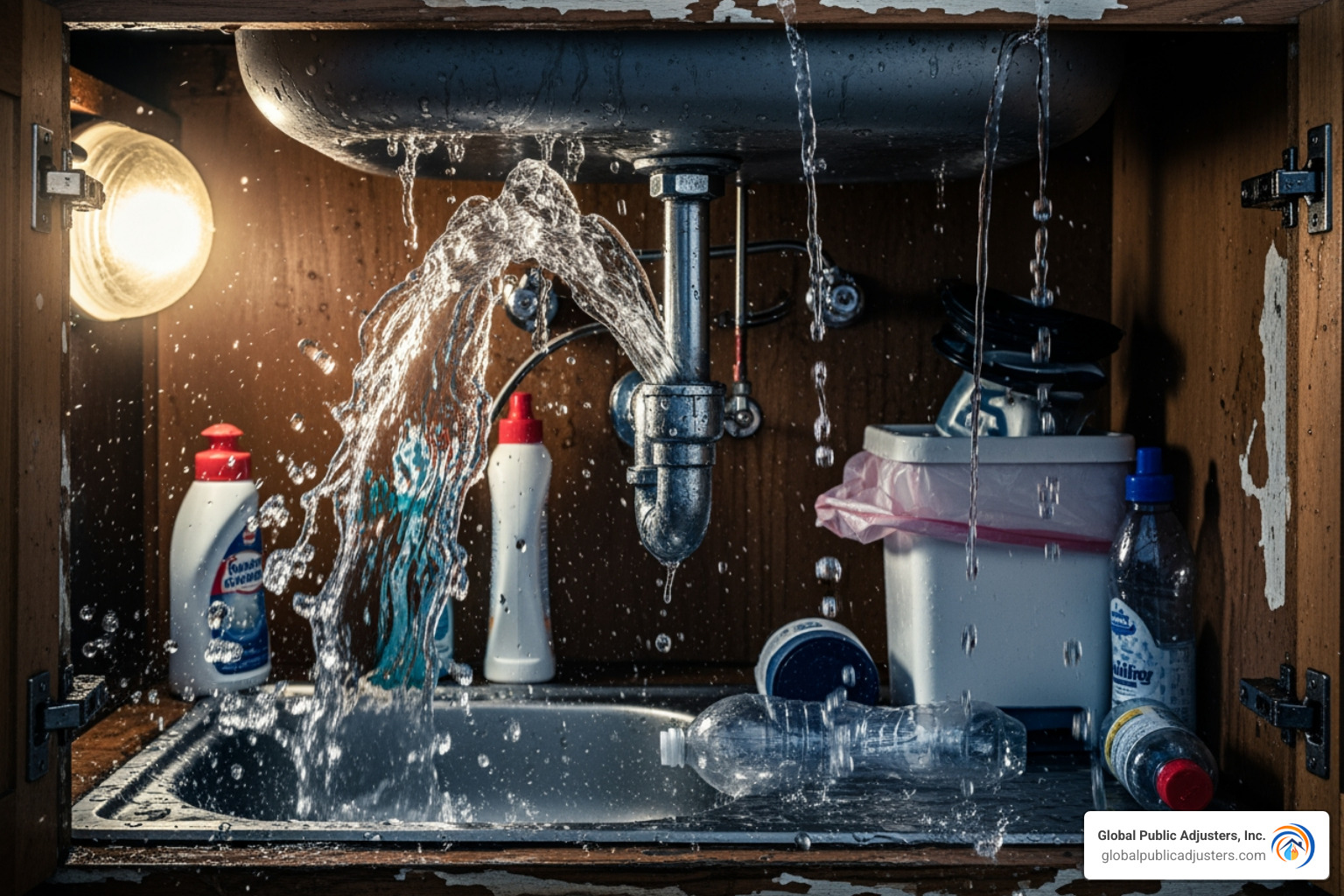 burst pipe under a sink - insurance for water damage burst pipe under a sink - insurance for water damage