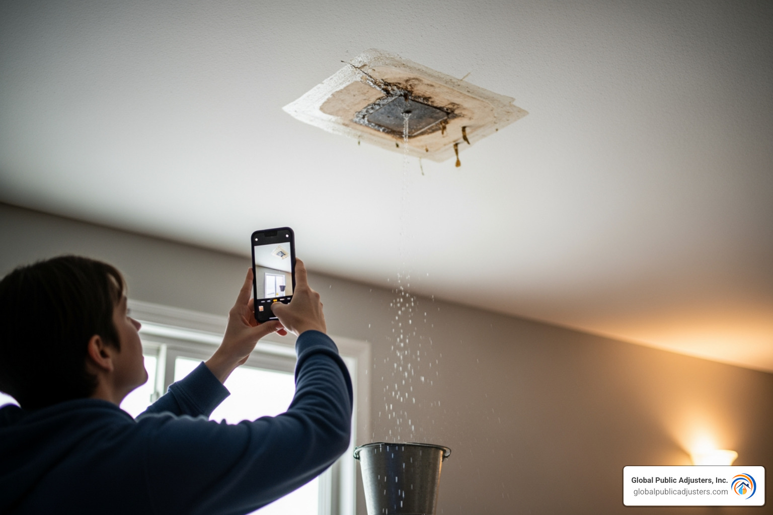 homeowner taking photos of a roof leak - How to file insurance claim homeowner taking photos of a roof leak - How to file insurance claim