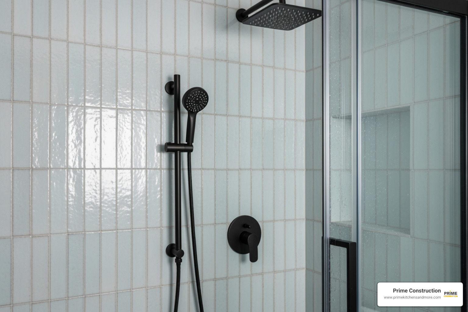 Shower with vertically stacked zellige tiles - modern master bathroom shower ideas Shower with vertically stacked zellige tiles - modern master bathroom shower ideas