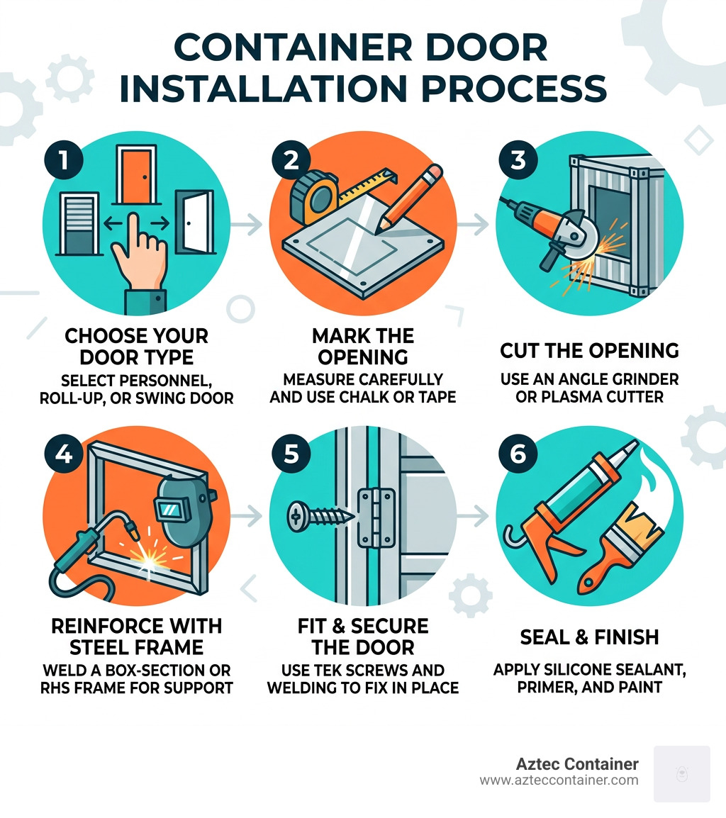 Step-by-step infographic of the container door installation process - container door installation infographic Step-by-step infographic of the container door installation process - container door installation infographic