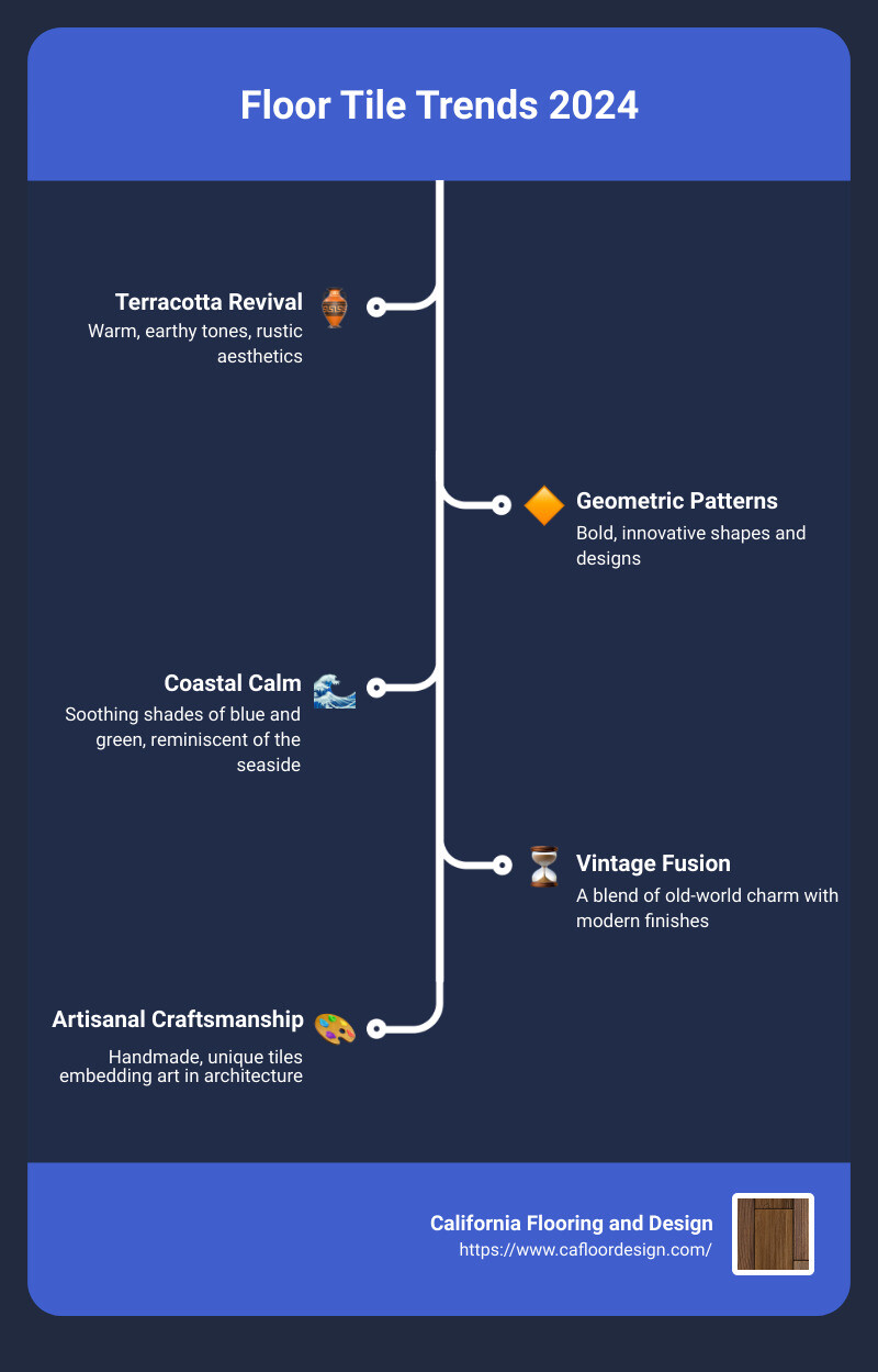 Infographic showcasing the top floor tile trends for 2024 - floor tile trends 2024 infographic infographic-line-5-steps