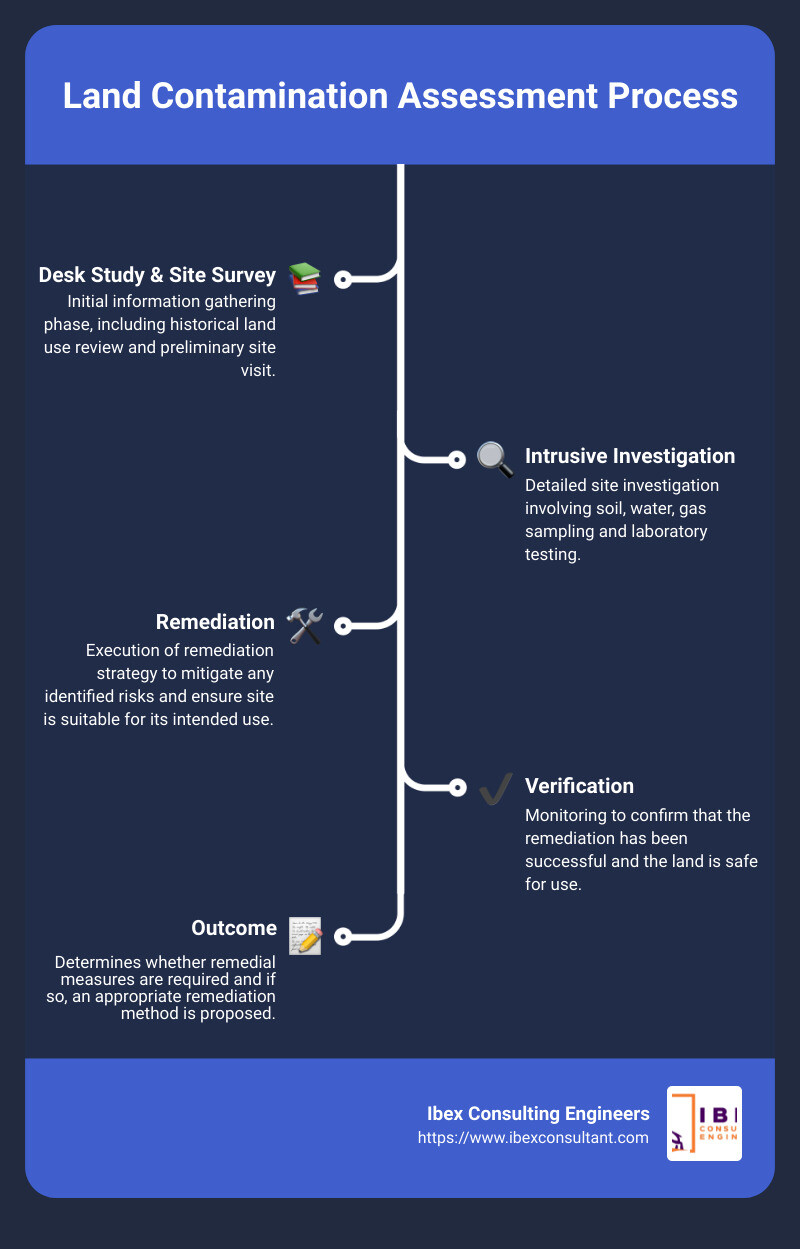 Infographic explaining the land contamination assessment process - land contamination assessment infographic infographic-line-5-steps