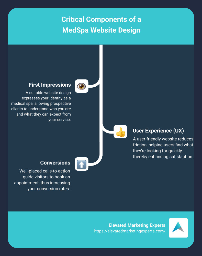 Critical components of a medspa website design - medspa web design infographic infographic-line-3-steps