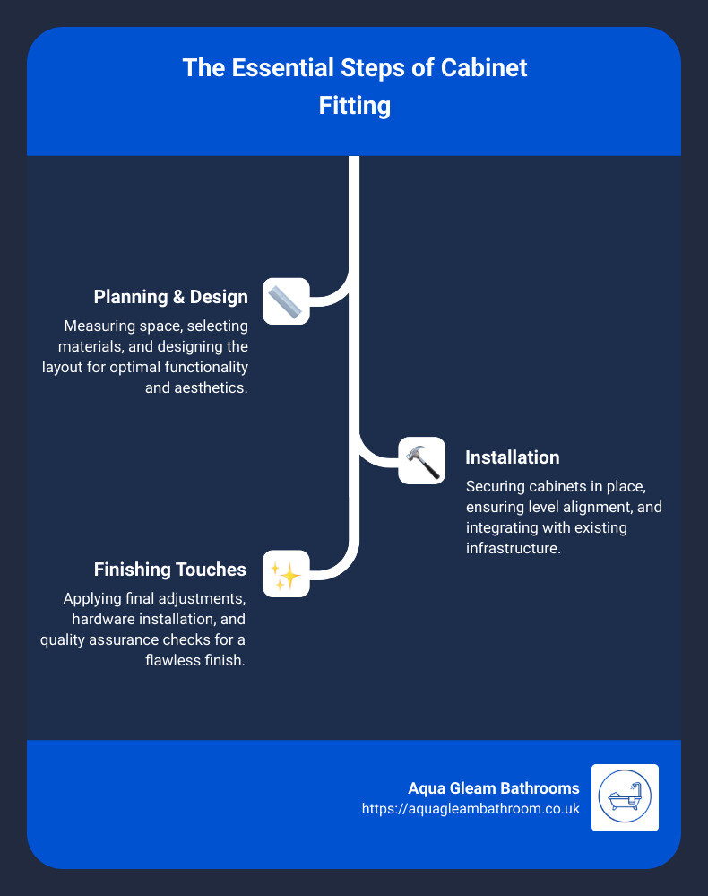 Infographic showing the process of cabinet fitting - cabinet fitters infographic infographic-line-3-steps