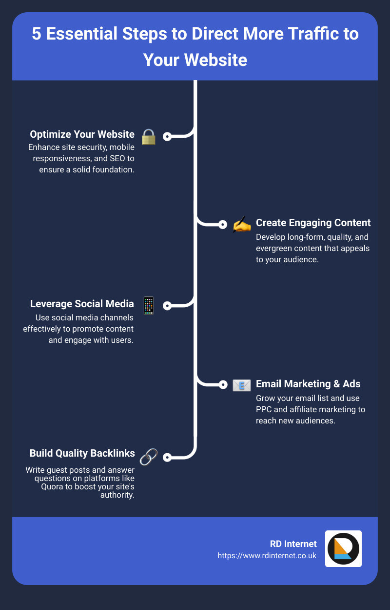 Direct traffic sources infographic - direct traffic to your website infographic infographic-line-5-steps
