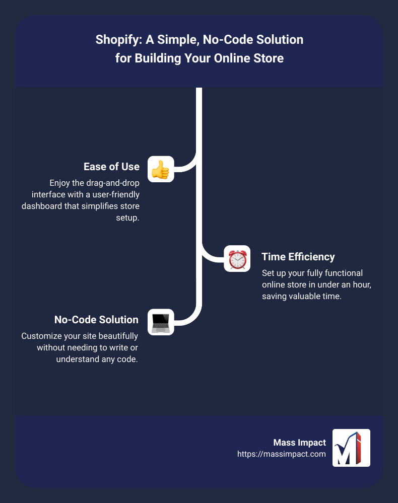 Shopify: A Simple, No-Code Solution for Building Your Online Store - how easy is it to build a shopify website infographic infographic-line-3-steps