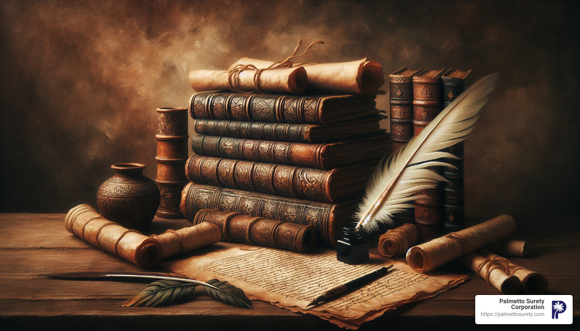 In-depth guide to understanding personal surety 3 Scrolls and old legal books to represent the history and evolution of personal surety - personal surety