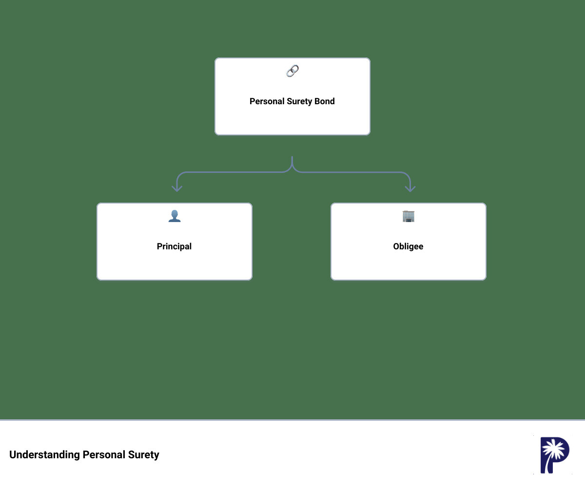 In-depth guide to understanding personal surety 1 Infographic detailing the three parties involved in a personal surety bond, their roles, and the importance of each in ensuring the bond's success. - personal surety infographic hierarchy
