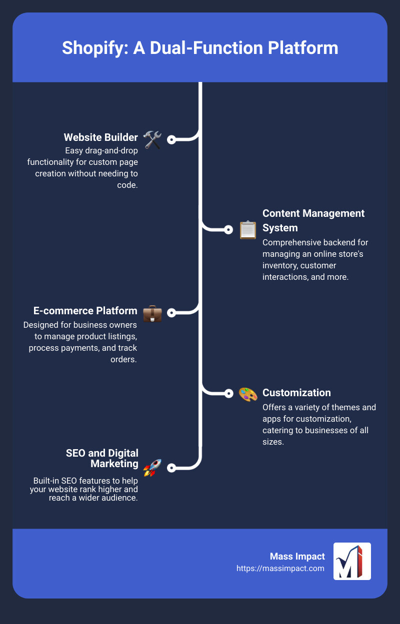 Comprehensive infographic comparing Shopify's features as a website builder and CMS - is shopify a website builder infographic infographic-line-5-steps