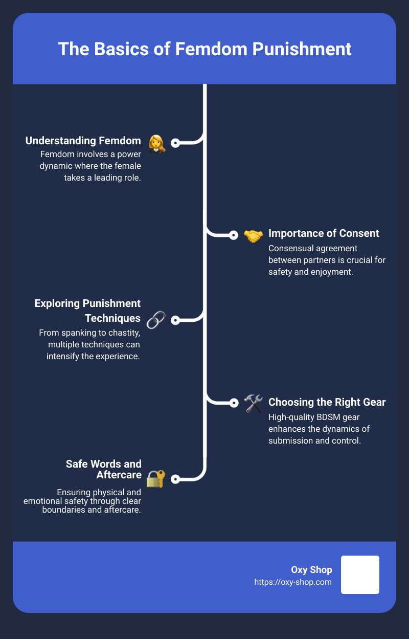 Infographic: The Basics of Femdom Punishment - Understanding Dynamics, Emphasizing Consent, and Curated Gear from Oxy-shop to Elevate the Experience. - femdompunishment infographic infographic-line-5-steps