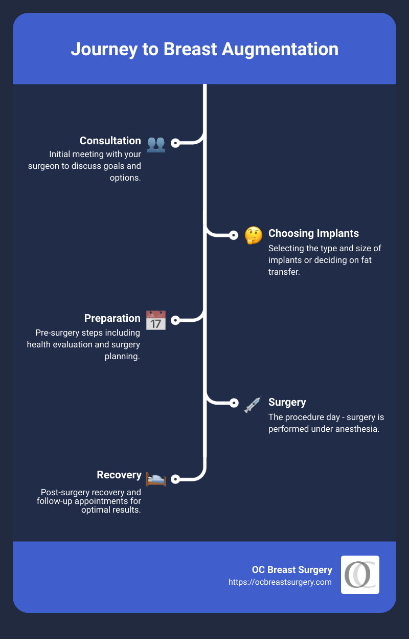 Detailed infographic on breast augmentation steps, recovery, and choices for a concise understanding - what is breast augmentation infographic infographic-line-5-steps