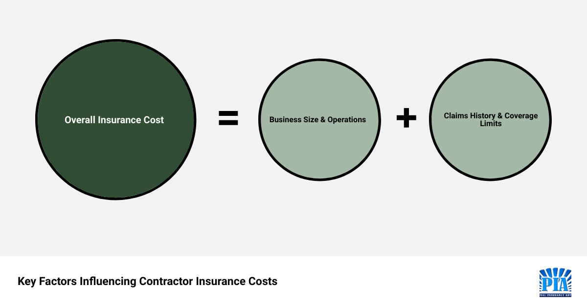 Infographic describing key factors influencing contractor insurance costs and the importance of insurance for risk management - contractor insurance cost infographic sum_of_parts