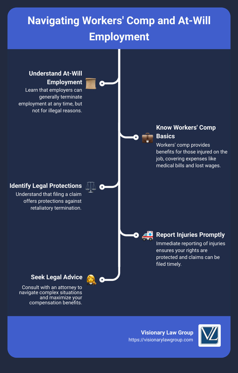 Understanding worker's compensation and at-will employment rights infographic - can you be fired for being injured on the job infographic infographic-line-5-steps