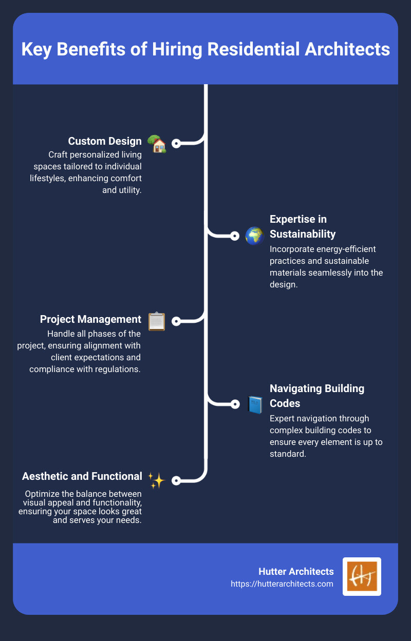 List and key benefits of hiring residential architects near you - residential architects near me infographic infographic-line-5-steps