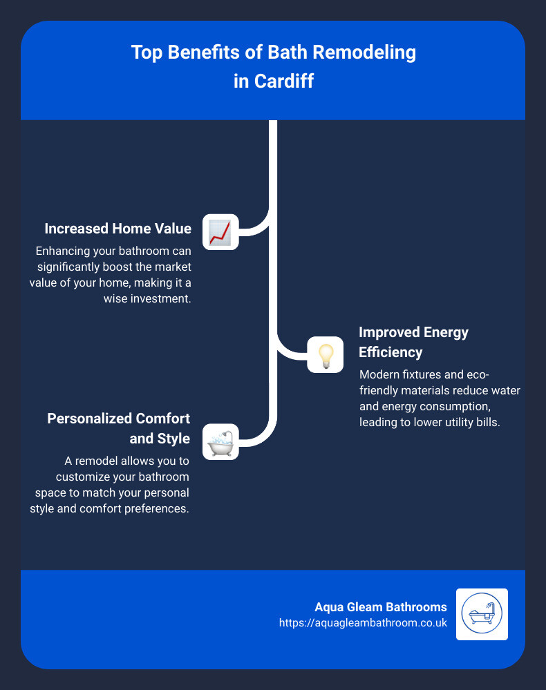 Infographic detailing key benefits and quick stats on bathroom remodeling trends in Cardiff - bath remodel infographic infographic-line-3-steps