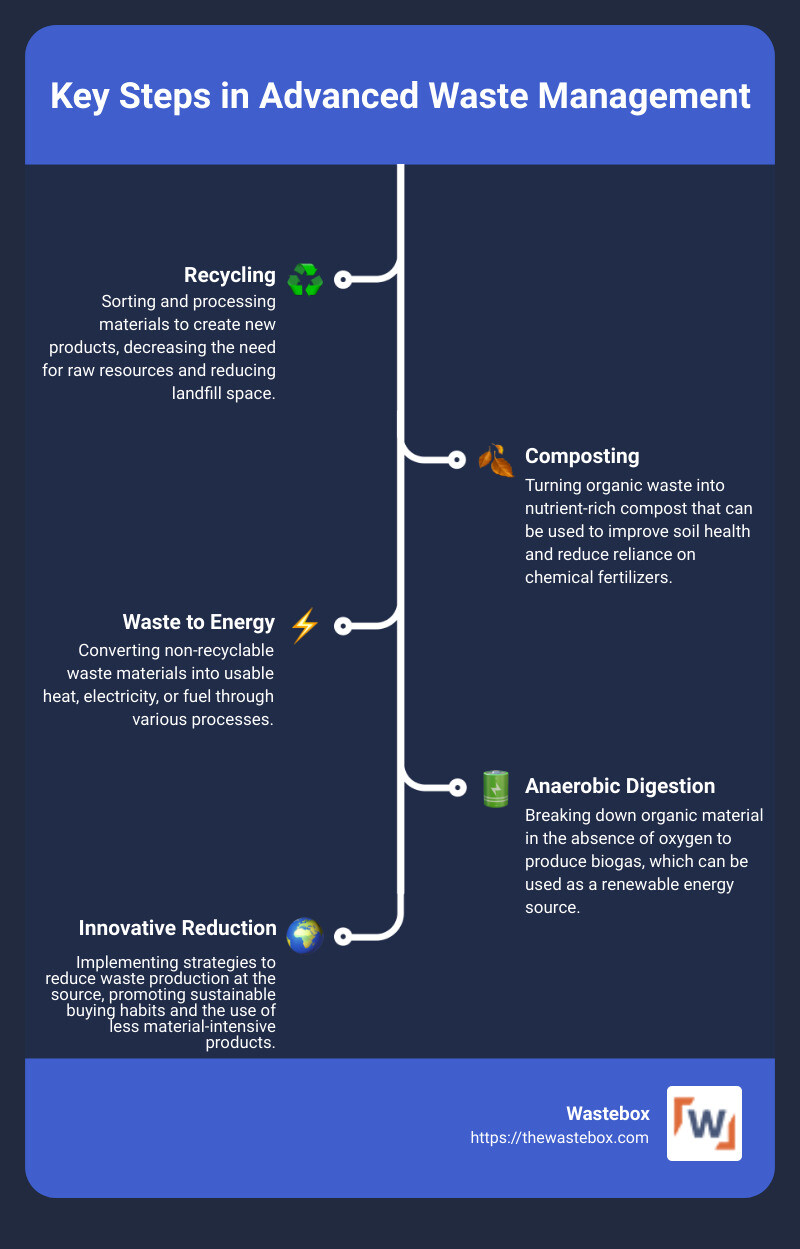 Innovative and Eco-Friendly Approaches to Managing Household Waste 1 Detailed infographic showing steps in recycling, benefits of composting, how waste-to-energy works, and the efficiency of anaerobic digestion in waste management - alternative solutions for waste management infographic infographic-line-5-steps