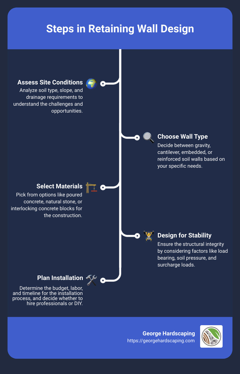 Steps in Retaining Wall Design - retaining wall design infographic infographic-line-5-steps
