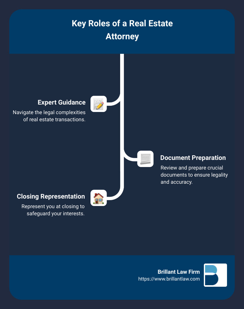 Infographic explaining the key roles of a real estate attorney - real estate attorney near me infographic infographic-line-3-steps