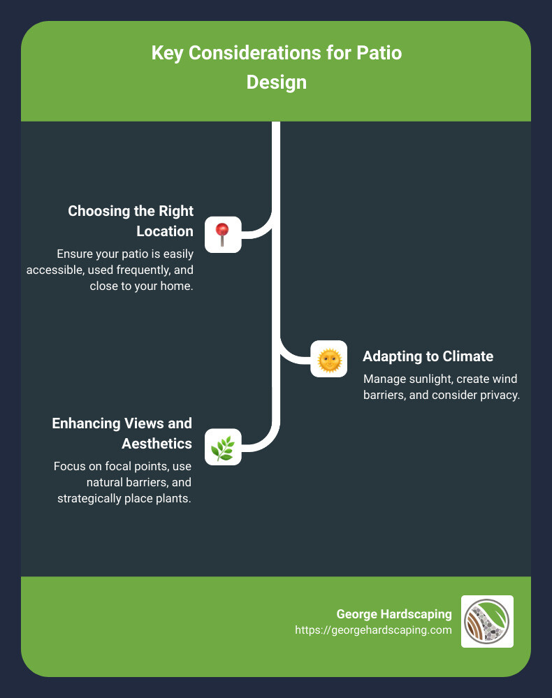 Essential elements of patio design affecting outdoor living, home improvement, and aesthetics - patio designer infographic infographic-line-3-steps