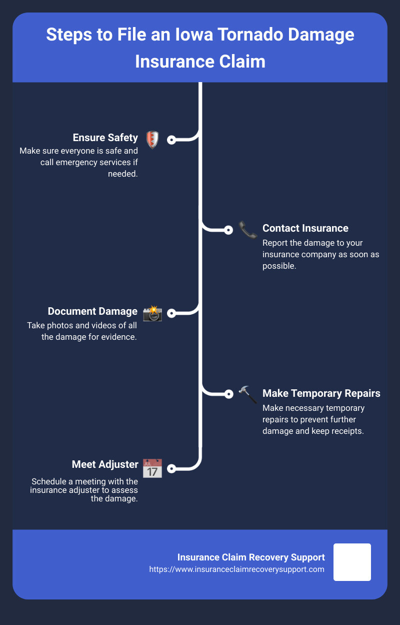 Infographic detailing tornado damage claims process - Iowa tornado damage insurance claim infographic infographic-line-5-steps