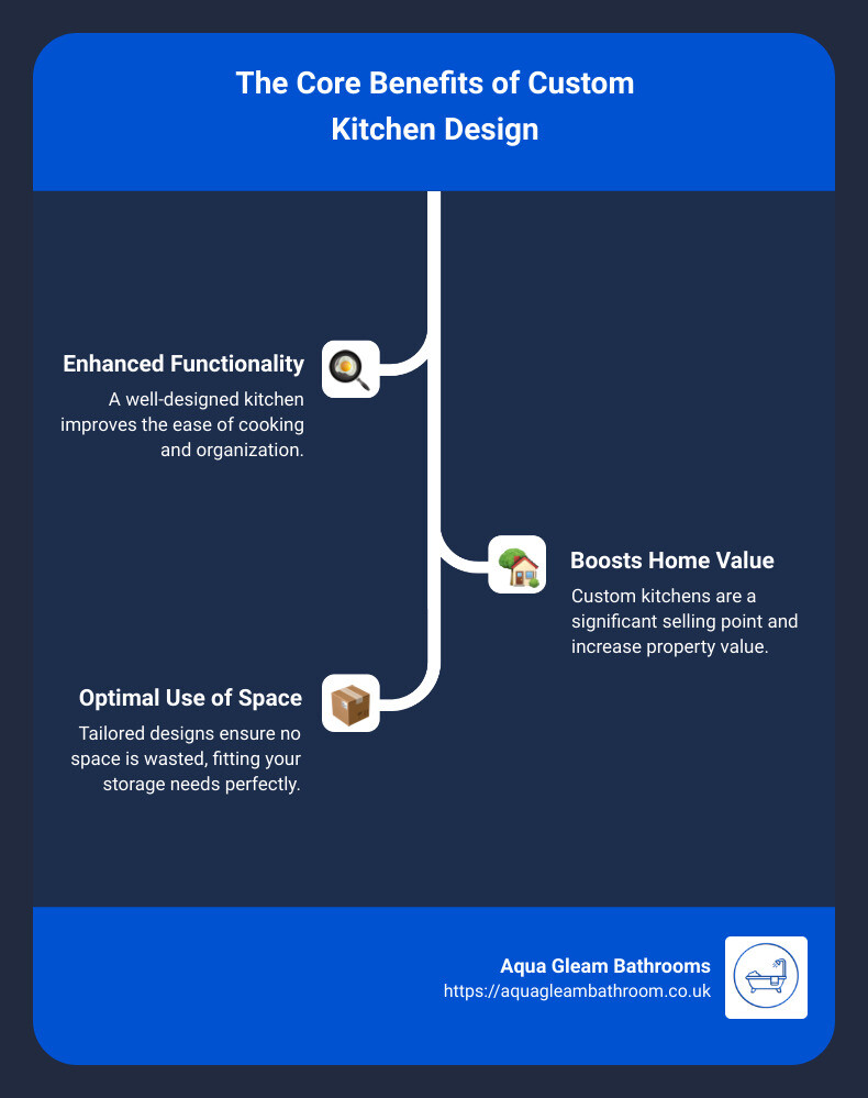 Summary of Custom Kitchen Design Benefits - custom kitchen design infographic infographic-line-3-steps