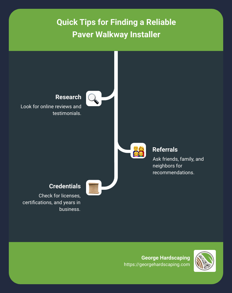 Finding a Reliable Paver Walkway Installer - Paver Walkway Installer infographic infographic-line-3-steps