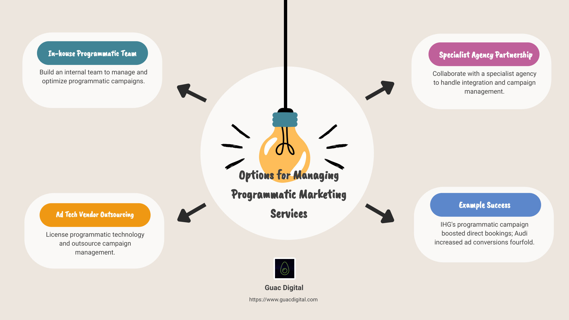 infographic on programmatic marketing services options - programmatic marketing services infographic brainstorm-4-items