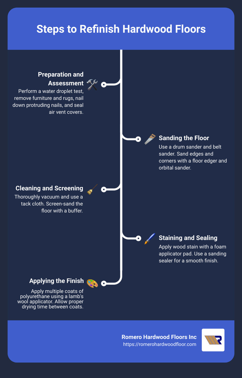 Steps to Refinish Hardwood Floors - Hardwood Floor Refinishing infographic infographic-line-5-steps