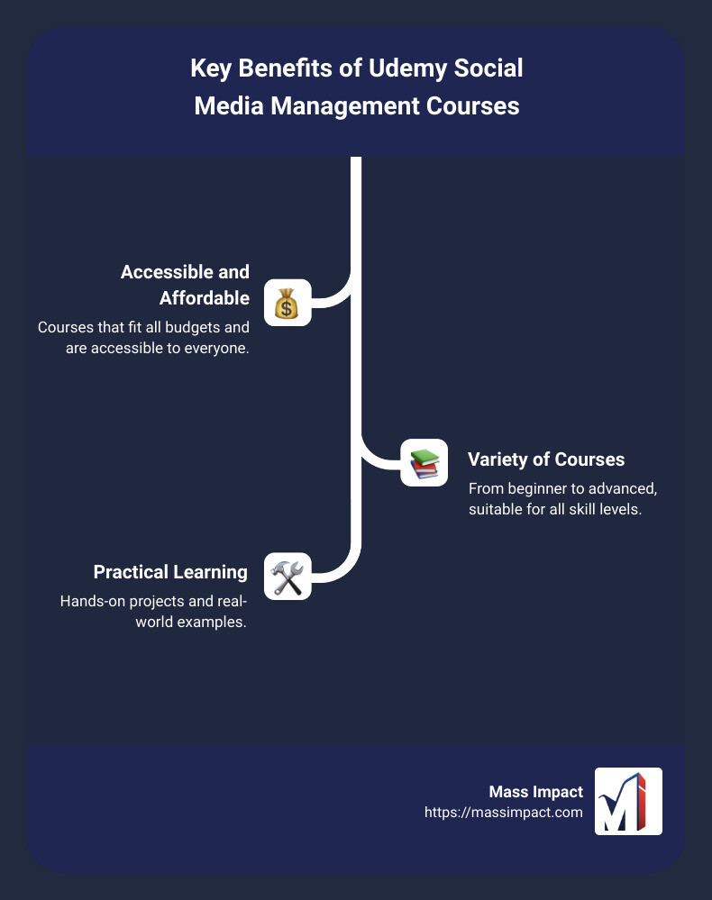 key benefits of Udemy courses - social media management course udemy infographic infographic-line-3-steps
