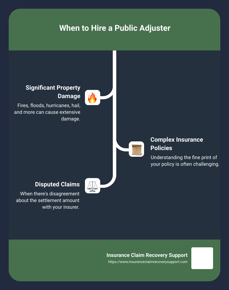 Understanding when to hire a public adjuster - public adjuster needed infographic infographic-line-3-steps