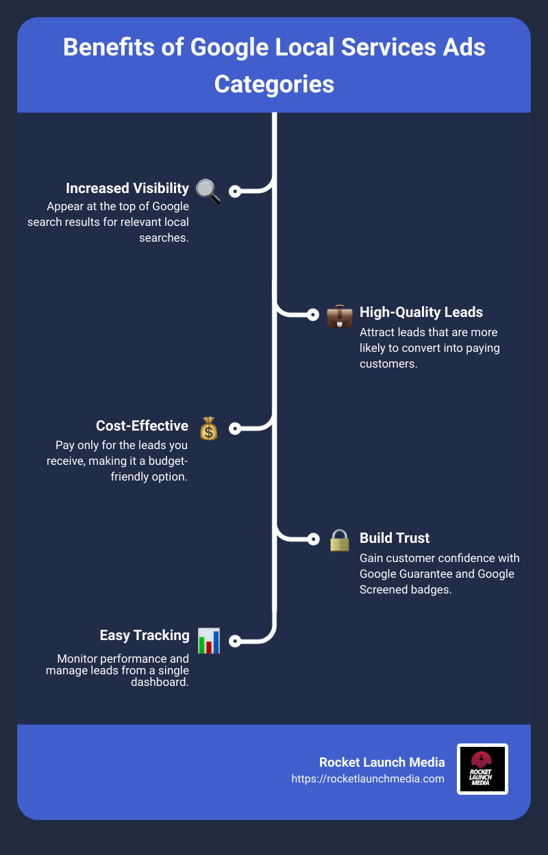 Infographic on Local Services Ads Categories Benefits - local services ads categories infographic infographic-line-5-steps
